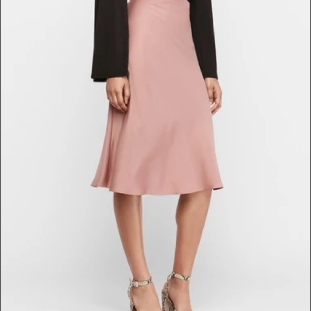 High Waisted Satin Midi Skirt
